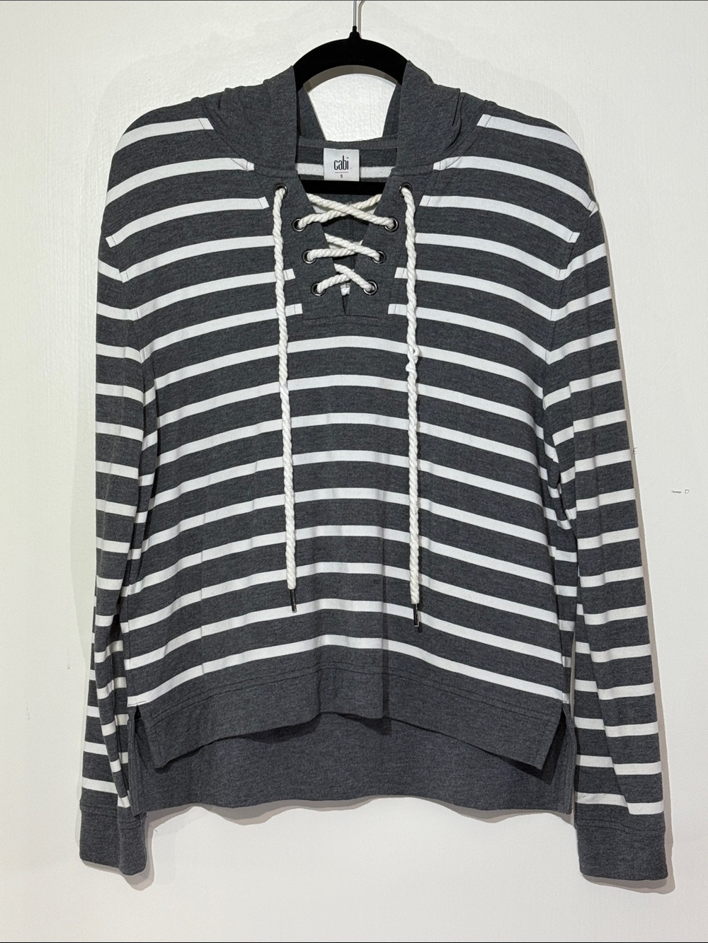 CAbi Charcoal & White Striped Lace-Up Hoodie